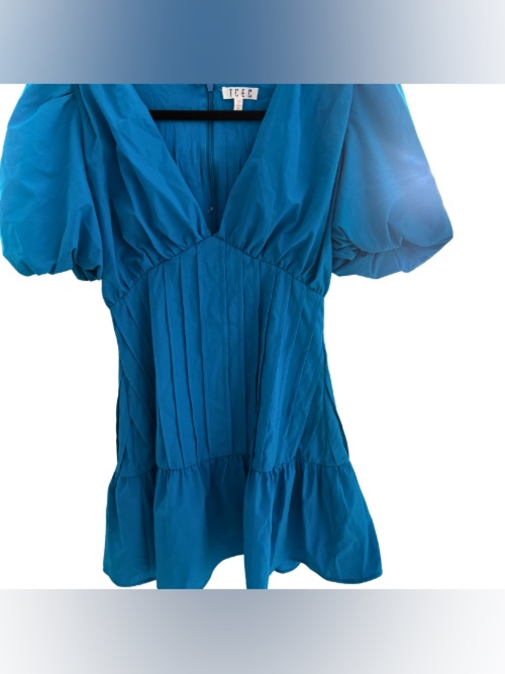 TCEC Vibrant Turquoise V-Neck Pleated Dress